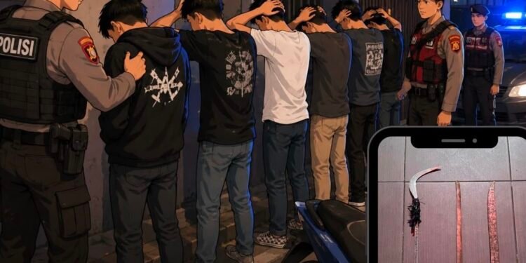 18 Remaja Diamankan Usai Viral Bawa Sajam di Jembatan Sungai Sambas Besar