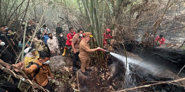 Norsan Turun ke Bukit Peramas, Ikut Padamkan Karhutla di Medan Terjal